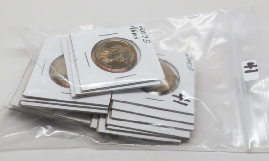 21-$1 Coins AU-Unc: 13 Sacagawea (5-2000P, 5-200D, 01D, 2-08P); 3 Native American 2009P; 5 President