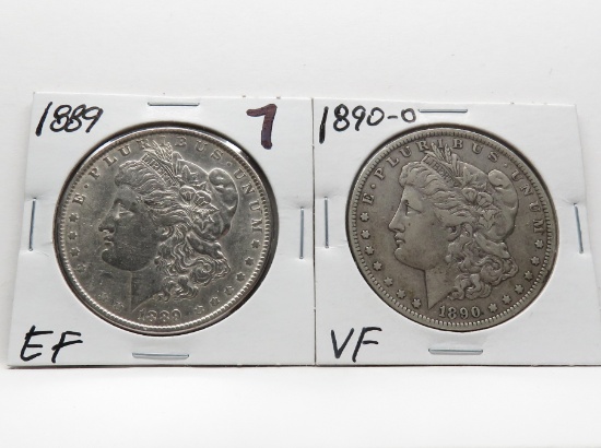 2 Morgan $: 1889 EF, 1890-O VF