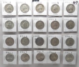 20 Silver Washington Quarters, up to Unc: 1941D, 2-50S, 2-52S, 53D, 54S, 2-55D, 57D, 58, 59D, 2-62D,