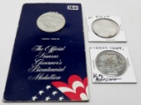 3 Silver Kansas Tokens: 2 different 1961 Centennial, 1974 Governor's Bicentennial Medallion in displ