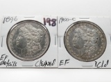 2 Morgan $ cleaned: 1896 EF, 1900-O EF