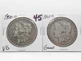 2 Morgan $: 1900-O VG, 1901-O G