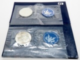 2 Eisenhower Silver Unc $ blue envelopes: 1971,1974