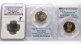 3 Presidential $: 2007 Washington Missing Edge Lettering NGC MS64 Mint Error, 2007P Adams PCGS MS65