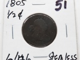 Draped Bust Half Cent 1805 stemless G/AG