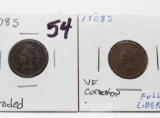 2-1908S Indian Cents better date corrosion: G, VF