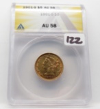 Liberty Head $5 Gold Half Eagle 1901-S ANACS AU58