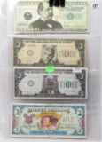 4 Novelty Notes: $1,000,000, 2-$3 Bill Clinton (1 newspaper print), Disney $1 1993