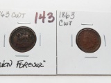 2 Civil War Tokens 1863: 