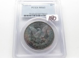 Morgan Silver $ 1885-O PCGS MS63 (Beautiful toning, so pretty they put it in the box backwards)