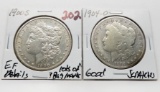 2 Morgan $: 1900S EF lots of ? bag marks, 1904-O G scratches