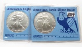 2 Silver American Eagles BU in Littleton holders: 1996, 1999