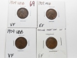 4-1909 VDB Lincoln Cents: 2-VF, 2-EF