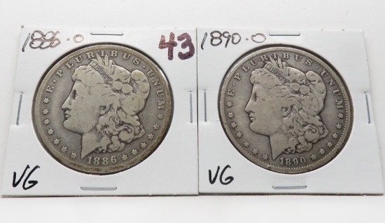 2 Morgan $: 1886-O VG, 1890-O VG