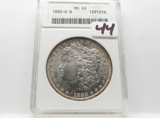 Morgan Silver $ 1883-O ANACS MS63 (Older holder)