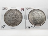 2 Morgan $: 1883 VF, 1883-O CH AU