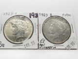 2 Peace $: 1923 BU, 23S EF rev fingerprint