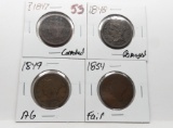 4 Large Cents: ?1847 corr, 48 damaged, 49 AG, 54 Fair