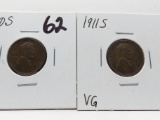 2 Lincoln Cents better dates: 1910S VF, 1911S VG