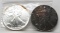 2 American Silver Eagles: 1989 BU toning, 2000 Unc dark toning