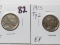 2 Buffalo Nickels: 1913 Type 1 VF, 1913 Type 2 EF
