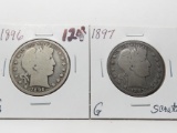 2 Barber Half $: 1896 G, 1897 G scratches