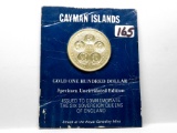 .500 Gold $100 Cayman Islands 1975 Unc on card, 22.7gm