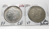 2 Morgan $ 1896 EF cleaned, 1896-O VF rev defaced