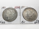 2 Morgan $: 1883 Fine, 1884-O AU tone spots