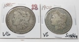 2 Morgan $: 1885 VG, 1902 VG scratches