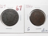 2 Type Large Cents: Matron Head 1827 G, Braided Hair 1840 G dings