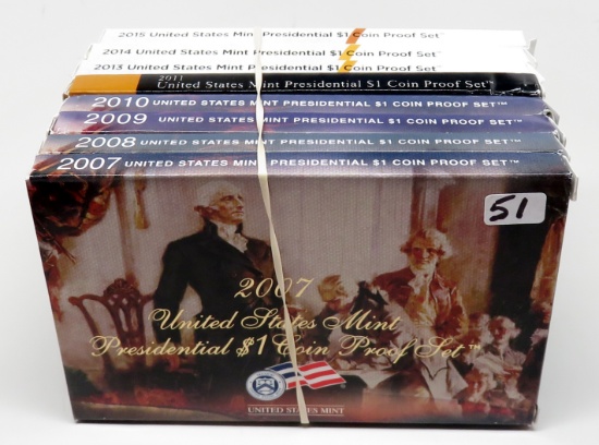 8 Presidential $ Proof Sets: 2007, 08, 09, 10, 11, 13, 14, 15