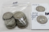 26 Silver Washington Quarters, 1935-57 (5-30's, 16-40's, 5-50's) includes 1956 Double Bar 5