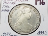 1780 Maria Theresa Thaler restrike .833 Silver, .7517 tr oz