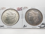 2 Morgan $: 1889 Unc, 1890 AU lightly toned