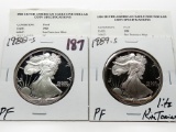 2 Proof Silver American Eagles with COAs/no boxes: 1988S, 1989S