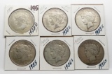 6 Silver Peace $ avg F-VF: 1922D, 22S, 23S, 25, 26S, 35S