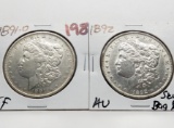 2 Morgan $: 1891-O EF, 1892 AU several bag marks