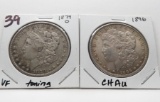 2 Morgan $: 1879-O VF toning, 1896 CH AU