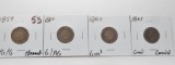 4 early Indian Cents: 1859 VG/G cleaned, 1860 G/AG, 1862 G, 1863 G corrosion