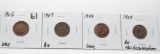 4 Indian Cents: 1905 Unc, 1907 AU, 1908 Unc, 1909 AU obv discoloration