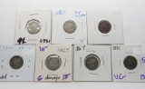 7 Nickel Three Cent lower grades some damage: 4-1865 (1 holed), 2-67, 81 VG