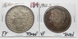 2 Morgan $ toned: 1882-O EF, 1921S VF