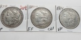 3 Morgan $: 1878 EF, 1880-O EF clea, 1884 VF