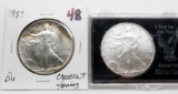 2 Silver American Eagles BU: 1987 crescent toning, 2003
