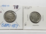 2 Buffalo Nickels: 1915D VG, 1924S G