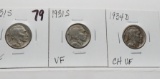 3 better date Buffalo Nickels: 1931S EF, 1931S VF, 1934D CH VF