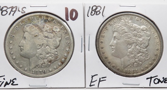2 Morgan $: 1879S Fine, 1881 EF toned