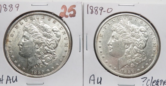 2 Morgan $: 1889 CH AU, 1889-O AU ?cleaned
