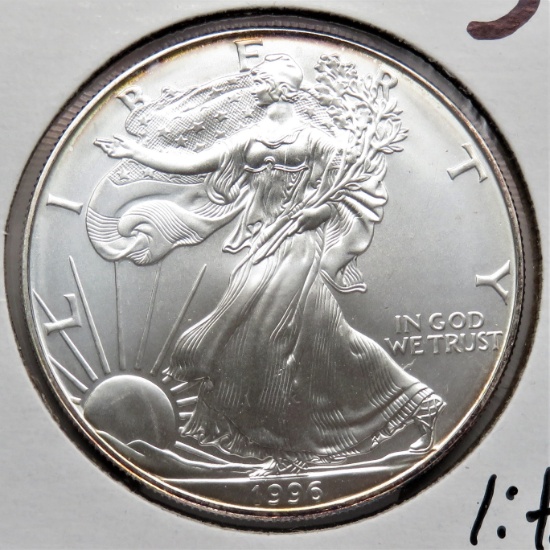 1996 Silver American Eagle BU light obv scratch, low mintage